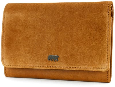 Bear Design Flappie Suede Leren Overslagportemonnee - Cognac