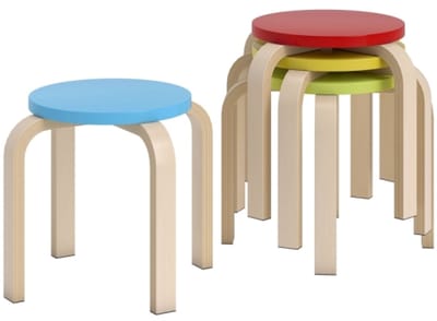4-delige set stapelkrukken met vilten voetpads gelakt meerkleurig 36x36x30cm ronde kruk Ligstoel