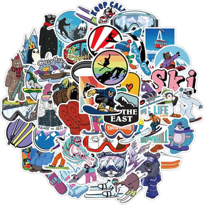 Winkrs | Wintersport Stickers 50 stuks - Klein | Skiën, snowboarden, ski, sport - Voor laptop, Ski's, Koffer, muur etc.
