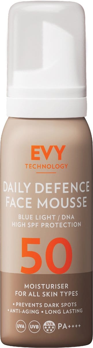 EVY Gezichtsmousse SPF 50 – Primer – Intensieve Dagelijkse UV- Bescherming – Voor Gevoelige Huid – 100ml