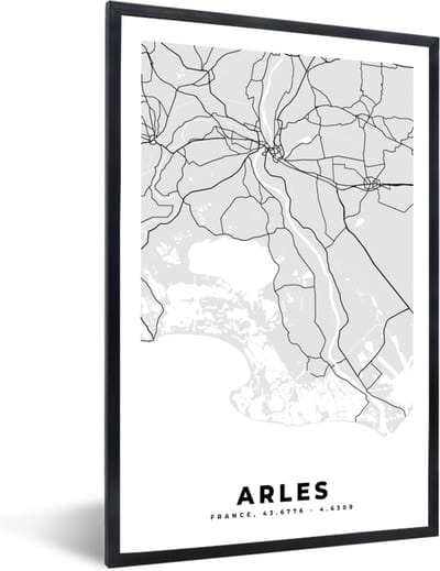 Fotolijst incl. Poster - Plattegrond – Arles – Stadskaart – Kaart – Frankrijk - 40x60 cm - Posterlijst