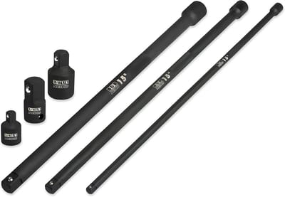 Set van 6 Extra Lange Slagsleutel Verlengstukken en Adapterset - 1/4", 3/8", 1/2" Aandrijving - Chroom-Vanadium Staal