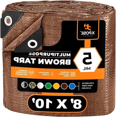Beschermhoes Poly Tarp - Zeil Afdekzeil - Spullen Beschermen - Waterdicht Weerbestendig - 8 x 10 Feet - Bruin