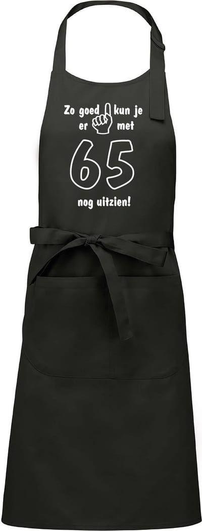 Mijncadeautje - Keukenschort - BBQ schort - Zo goed kun je er uitzien met 65 jaar - chique grijs