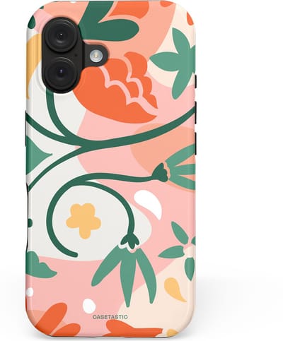 Casetastic hoesje geschikt voor Apple iPhone 16 - MagSafe - Dubbellaagse bescherming - Bloesem Pastels - Fashion Case - Perzik Wit Crème Saliegroen