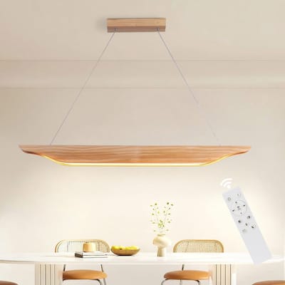 NETTLIFE LED Hanglamp hout - modern - 90CM eetkamerlamp - dimbaar met afstandsbediening - hanglamp in hoogte verstelbaar - 24W - voor eetkamer | woonkamer | slaapkamer | keuken