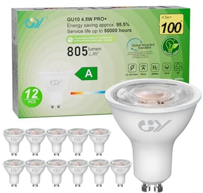 GU10 LED Spotlamp Warmwit 4,5W 2700K 805lm 12 Stuks Energiezuinig