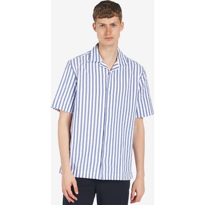 No Label Havana Striped Seersucker Navy Maat: XXL | Casual Overhemden Outlet | Heren | Blauw