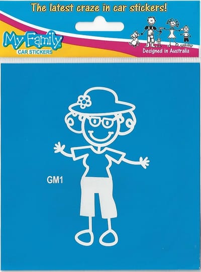 Oma met hoed - autosticker - wit - 10 cm hoog - The Sticker Family