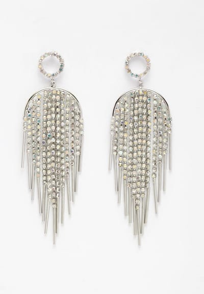 AVANT-GARDE PARIS Crystal Earrings - Rhodium Plated Dangle Design 7cm x 3cm - 1 stuk - Bedazzling en trendy