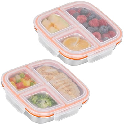 Snackboxen van roestvrij staal met 3 vakken, herbruikbare snackdoos, kleine Bento Lunchbox voor kinderen en volwassenen, lekdichte metalen Bento Box met deksel voor school, werk, camping (600