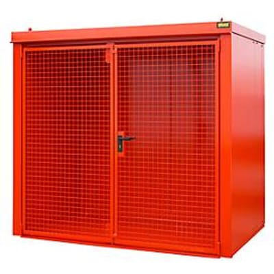 Gasflessencontainer BAUER GFC-B M3, B 1570 x D 2425 x H 2265, voor 45 gasflessen, brandwerend, afsluitbaar, rood