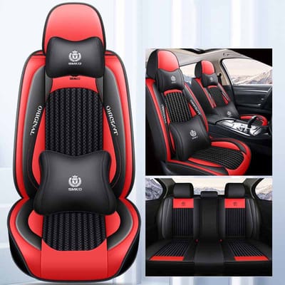 Housse de siège de voiture, coussin de siège respirant d'été, coussin universel quatre saisons, housse de siège complète, coussin frais en soie glacée Deluxe model rouge