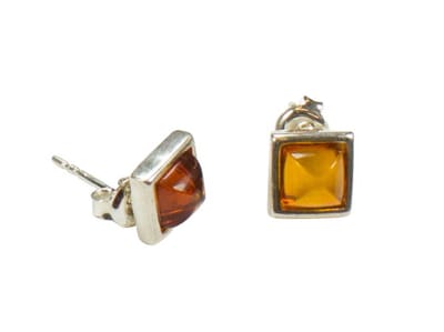 Zilveren knop oorbellen Barnsteen / Amber 925 zilver
