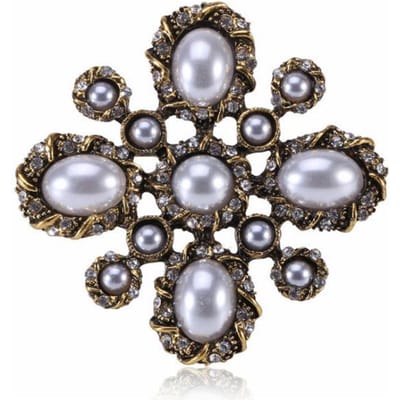 Beroemde Retro Antieke Kruis Parel Broche Dames Corsage Accessoires Broches Corsage Speld Voor Vrouw gray