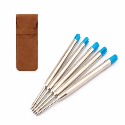4 Stuks Balpenvullingen met Opberghoesje – balpenvulling - Roller Pen vulling - Geschikt voor Parker pen - Medium punt - Blauwe inkt - LOUZIR