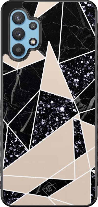Casimoda® hoesje - Geschikt voor Samsung Galaxy A32 5G - Abstract Painted - Zwart TPU Backcover - Geometrisch patroon - Bruin/beige