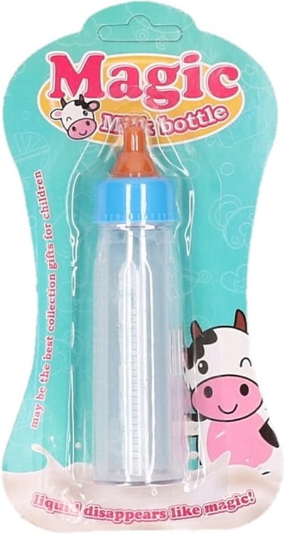 Poppen Baby flesje - blauw - kunststof - melkfles - 13,5 cm