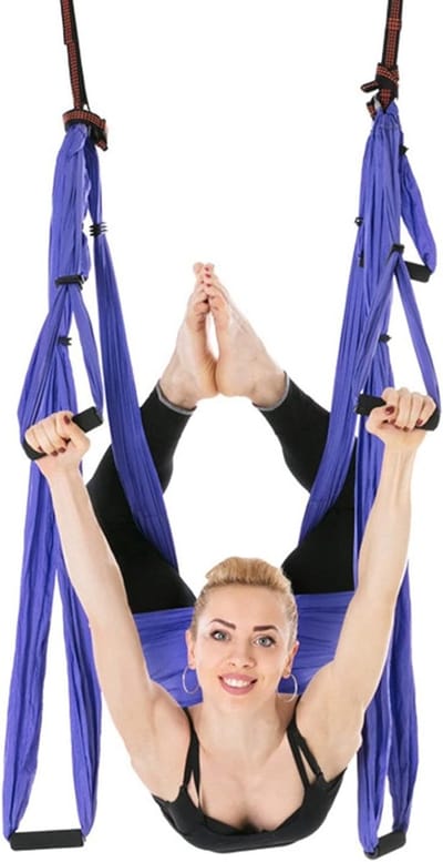 Aerial Yoga Fitness Hammock voor Ontspanning en Blessurevrije Oefeningen met Hoogte-instellingen en Inversiehandgreep (PAARS)