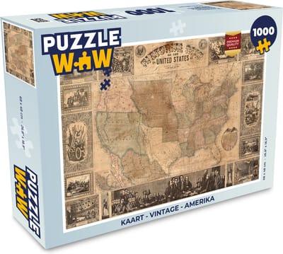 Puzzel Kaart - Vintage - Amerika - Legpuzzel - Puzzel 1000 stukjes volwassenen