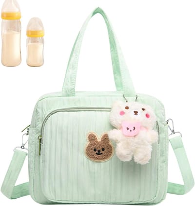 Luiertas Mama Tas - Draagbare Opbergtas - Baby Verzorgen - Meerdere Vakken - 24 x 20 x 14 cm - Groen