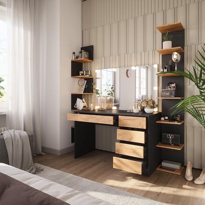 Kaptafel met Spiegel - Cosmeticatafel Schminktafel - Make-up Aanbrengen - Vijf Ruime Lades - 120 x 55 cm