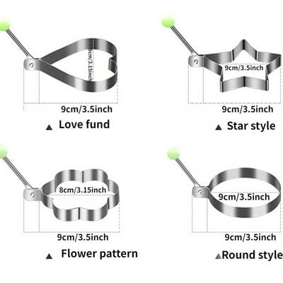 Bakvorm - Ei mallen set - 4 stuks - Klein - Roestvrijstalen Eimallen Set - Antiaanbaklaag - Gemakkelijk loslatend - Ster - Hartvormen - Keukenaccessoires - Gebakken Eieren