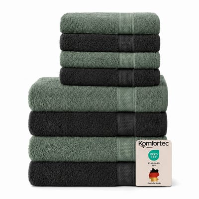 Komfortec Handdoekenset – Set van 8 - 4x Handdoek 50x100 cm en 4x Badhanddoek 70x140 cm - 100% Katoen - Zwart&Groen