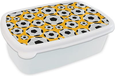 Broodtrommel Wit - Lunchbox - Brooddoos - Patronen - Sport - Voetbal - Jongens - Kinderen - Kids - Jongen - 18x12x6 cm - Volwassenen