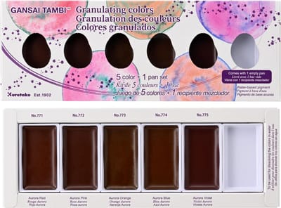 Kuretake Gansai Tambi - Granulating 5 Watercolors Set + 1 Empty Pan, Professional-Quality