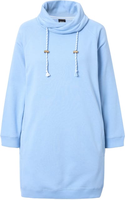 Ulla Popken - Dames - Sweatjurk opstaande kraag lange mouw zakken - Lichtblauw - Maat 46+
