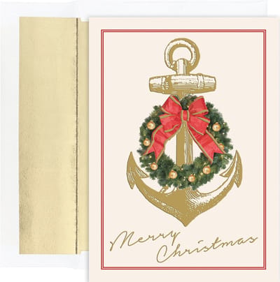 Nautische Kerstwensen - Set van 18 Kerstkaarten met Gouden Voering Enveloppen