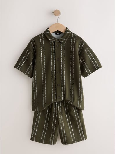 Next - Jongens - Set van overhemd met revers en knoopsluiting en short - Groen