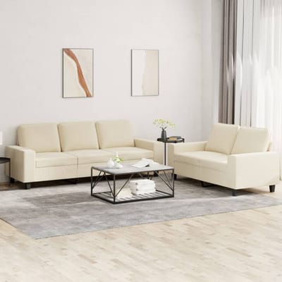 vidaXL - 2-delige - Loungeset - stof - crèmekleurig
