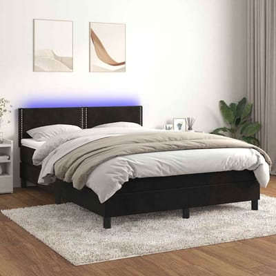 vidaXL - Boxspring - met - matras - en - LED - fluweel - zwart - 140x190 - cm