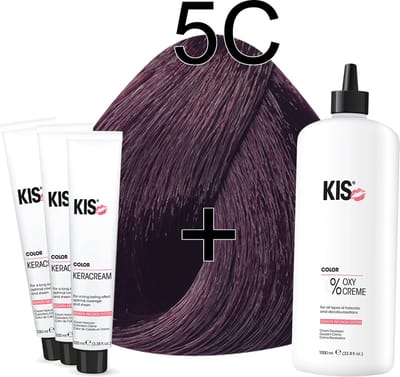 Kis KeraCream Color - 100ml - Haarverf Set - 5C Cassis | KIS - (3 x haarverf & 1L waterstofperoxide)