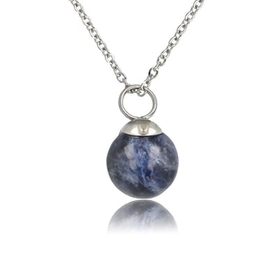 My Bendel - Zilverkleurige Ketting met Sodalite Edelsteen Balletje - met Luxe Cadeauverpakking | Sieraden Voor Dames