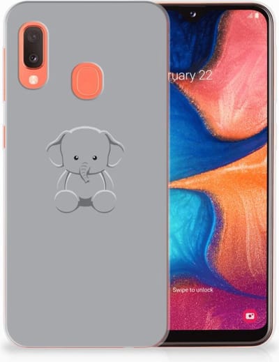 Samsung Galaxy A20e Telefoonhoesje met Naam Grijs Baby Olifant