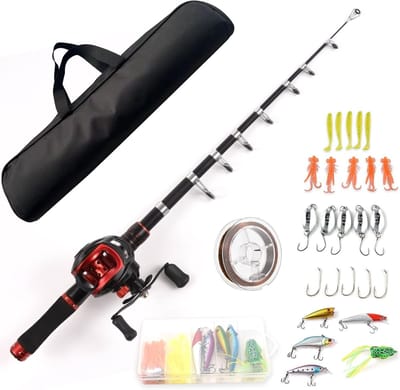 Telescopische Visshengel 2.1m met Links Hand Baitcasting Rolle voor Efficiënt Vissen en Sportvissen