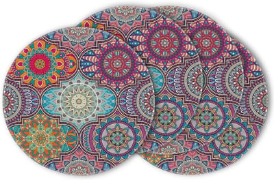 SnelShoppen - Set van 4 Boho Vintage Geometrische Marokkaanse Mandala Placemat 37 cm - Keuken Tafel Decoratie voor Feest en Binnengebruik