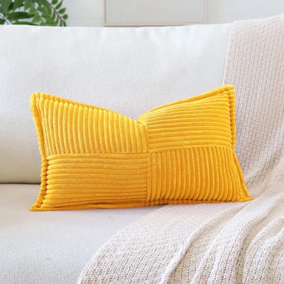 Gestreepte Corduroy Kussenhoezen met Splicing Super Zachte Boho Kussenhoezen Broadside Decoratieve Getextureerde Sierkussens voor Bank Sofa Bed Woonkamer 30x50cm, Goudgeel