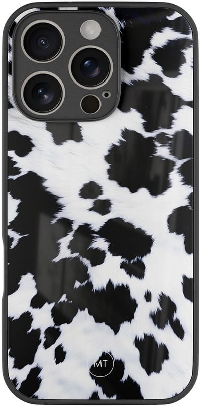 Hoesje geschikt voor iPhone 16 Pro - Koeienprint - Luxe Hard Case - Print - Zwart, Wit - Mooie Telefoonhoesjes