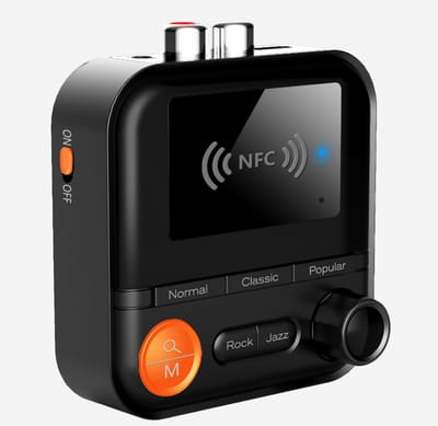 Ferfito Bluetooth 5.2 Audio-ontvanger met NFC & TF-kaartslot – Audio Receiver - Draadloze Muziekadapter met 3D/Rock/Jazz Geluidsmodi, RCA/AUX/Type-C – Voor Oude Versterkers & Stereosystemen