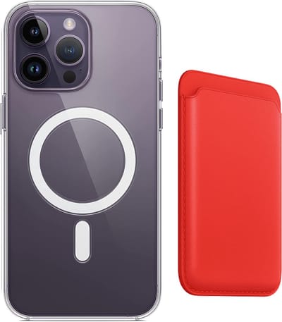 Stravo Clear Hoesje met magnetic Wallet Card Holder - Geschikt voor iPhone 13 Pro Max - Beschermhoes case inclusief Leren kaarthouder Wallet - Rood