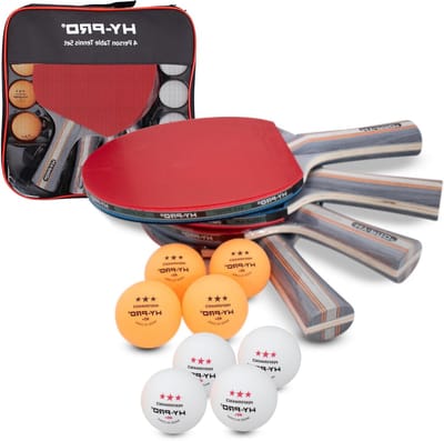 Tafeltennisset - Pingpong uitrusting - Snel spel spelen - Compleet voor 4 personen - 4 rackets 8 ballen