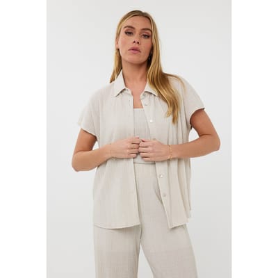 EsQualo Blouse Plisse Glitter Champagne Größe: S | Blusen Outlet | Damen | Weiß