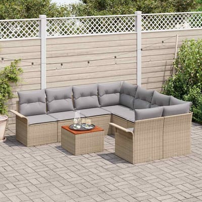 vidaXL - Tuinbank - Set - 9 - st - 8-Aantal - zitplaatsen - Beige - en - Lichtgrijs