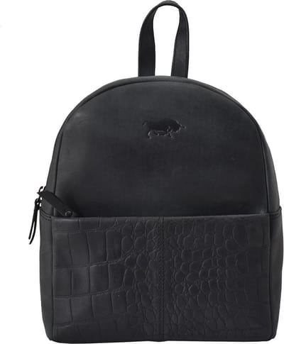 Leren Rugtas Dames Matzwart Met Kroko Print Leer – Rugzak Dames Leer Zwart – Zwarte Rugtas Leer