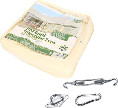 Schaduwdoek/zonnescherm driehoek creme 5 meter - Inclusief ophangaccessoires/muurhaken voor bevestiging