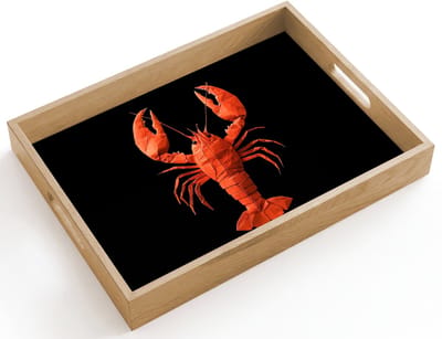 Dienblad hout 40x30 cm - Schootdienblad - Kreeft - Papier - Origami papier - Rood - Borrelplank rechthoek - Plateau dienbladen
